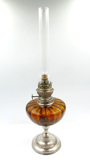 Lampe à pétrole - Verre, Plaqué(e) argent