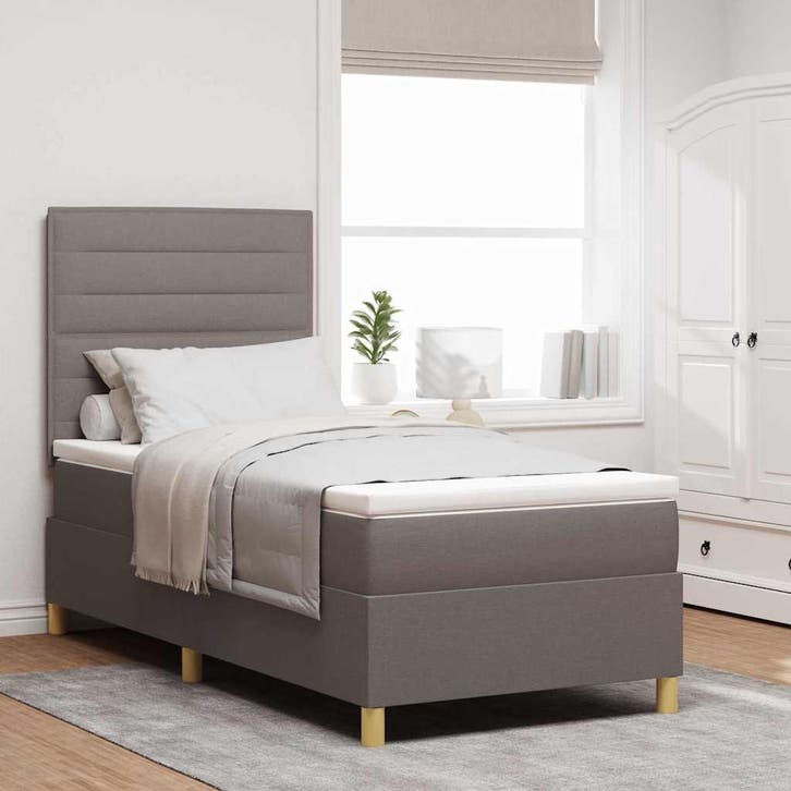 vidaXL Boxspring bed met matras met hoofdeinde Taupe 100 x, Huis en Inrichting, Slaapkamer | Bedden, Nieuw, Verzenden