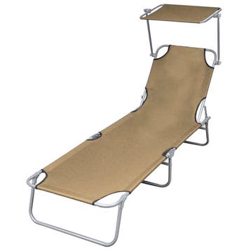 vidaXL Ligbed met luifel inklapbaar staal taupe, Verzenden, Nieuw