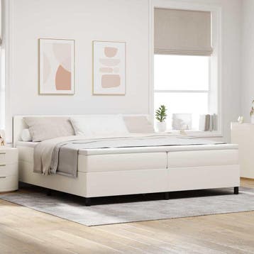 vidaXL Boxspring bed Crème en Wit 200 x 200 cm Corduroy stof, Verzenden