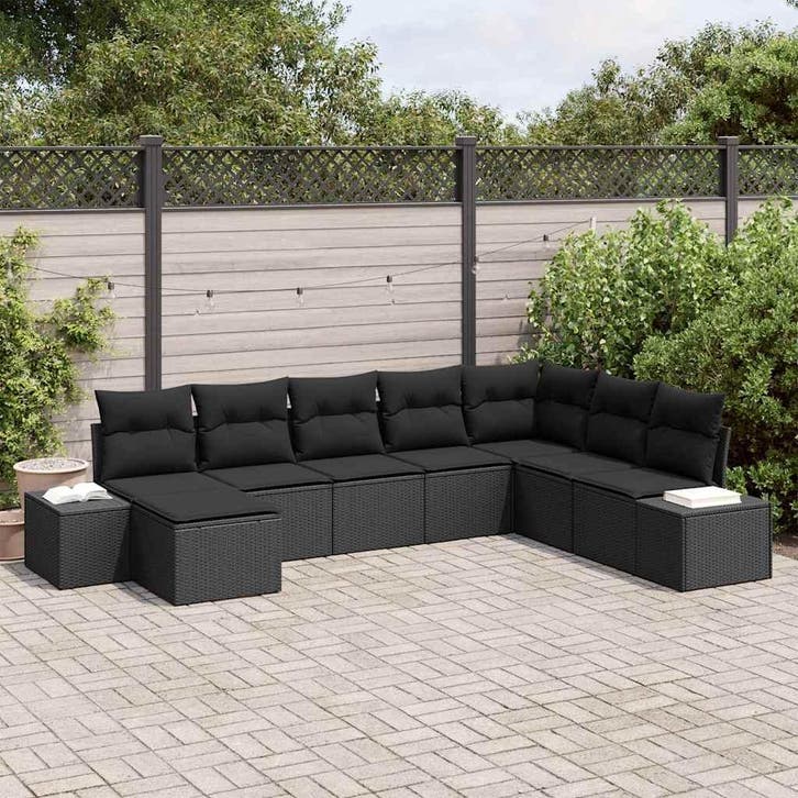 vidaXL Tuinbank Set met kussen met opslag 8 pcs Zwart poly, Tuin en Terras, Tuinsets en Loungesets, Nieuw, Verzenden