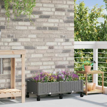 vidaXL Tuin planter met wielen Lichtgrijs 80 x 40 x 33 cm PP, Verzenden