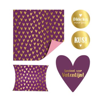 inpakset lots of love - paars - hartjes - cadeauverpakkin..., Divers, Papier cadeau, Verzenden