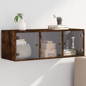 vidaXL Wandkast met glazen deuren 102x37x35 cm gerookt, Verzenden