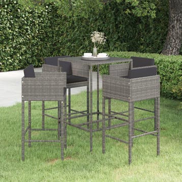 vidaXL 5-delige Tuinbarset met kussens poly rattan grijs, Verzenden