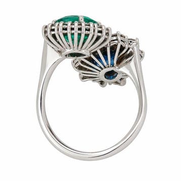 Ring - 18 karaat Witgoud - 5.75ct. tw. Smaragd - Saffier -