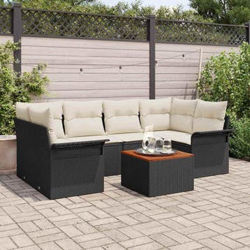 vidaXL Tuinbank Set 7 st 6-Aantal zitplaatsen Zwart en Crème, Verzenden, Nieuw