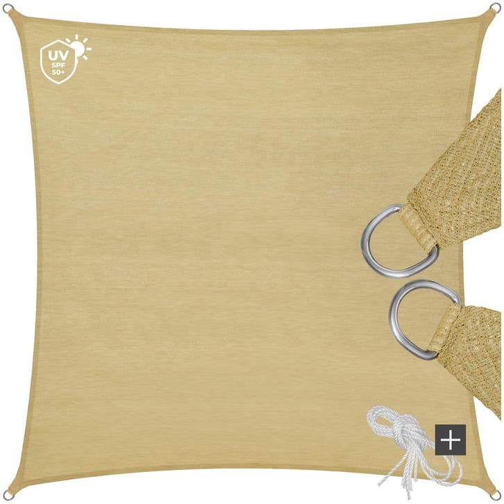 Polyethyleen zonnezeil vierkant beige - 5,4 x 5,4 m, Tuin en Terras, Zonneschermen, Verzenden