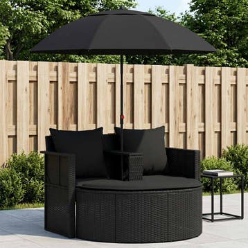 vidaXL Tuinbed met parasol poly rattan zwart, Tuin en Terras, Verzenden, Nieuw