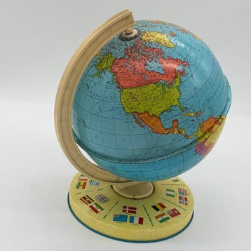 Retro wereldbol van metaalplaat - 1950-1960, Antiek en Kunst