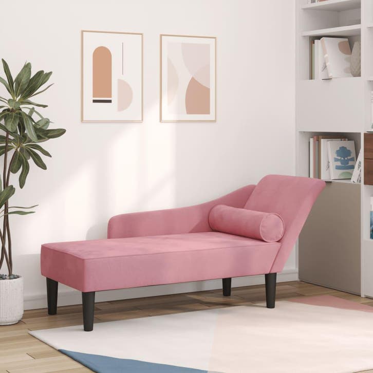 vidaXL Chaise longue met kussens fluweel roze, Huis en Inrichting, Zetels | Zetels en Chaises Longues, Nieuw, Verzenden