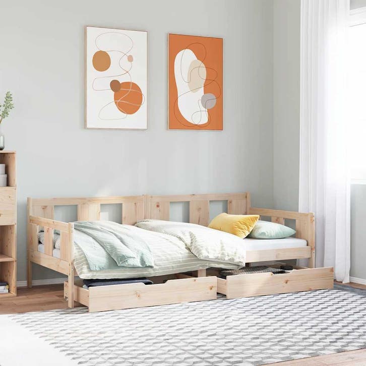 vidaXL Slaapbank met lades 90x190 cm massief grenenhout, Maison & Meubles, Chambre à coucher | Lits, Envoi