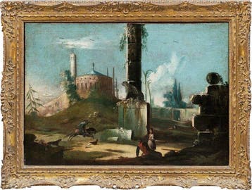 Venetian school (XVIII) - Architectural Capriccio with, Antiek en Kunst