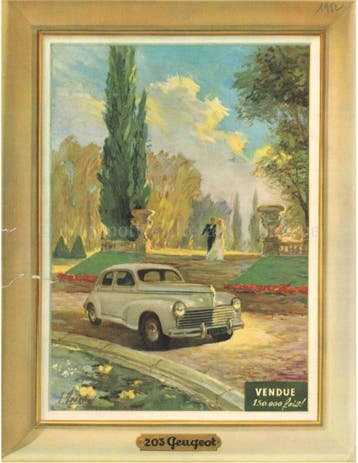 1950 PEUGEOT 203 PROGRAMMA LEAFLET FRANS