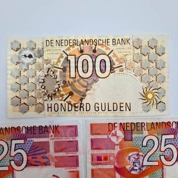 Nederland. - 2x 10, 2x 25, 1x 100 Gulden 1989, 1992, 1997 -