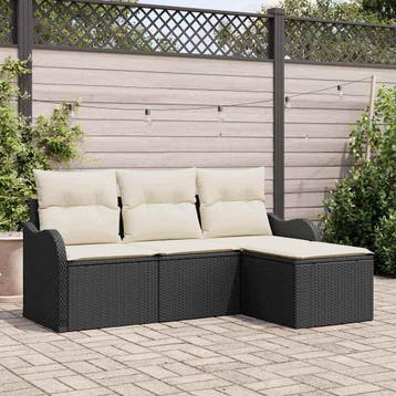vidaXL Tuinbank Set 4 st Zwart poly rattan, Tuin en Terras, Tuinsets en Loungesets, Verzenden, Nieuw