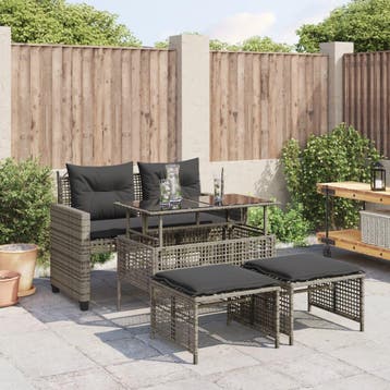vidaXL 4-delige Loungeset met kussens poly rattan en glas, Verzenden, Nieuw