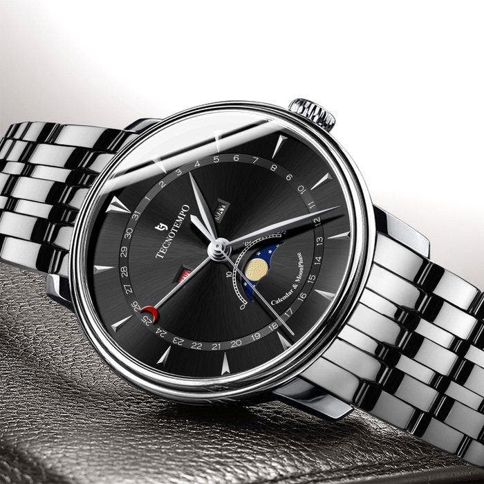 Tecnotempo - Calendar & Moon Phase - 40mm - - Sans prix de, Handtassen en Accessoires, Horloges | Heren