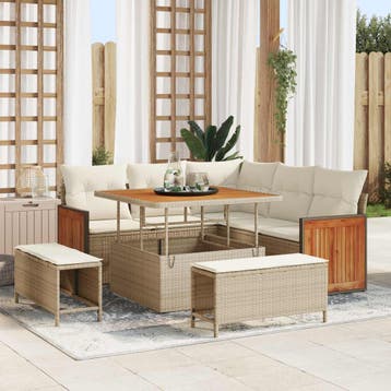 vidaXL Tuinbank Set 8 st 8-Aantal zitplaatsen Beige en Crème, Verzenden