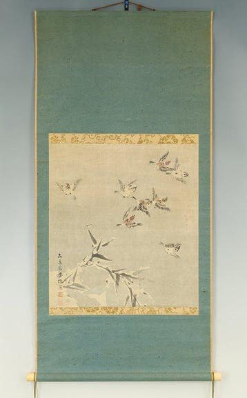 Many Sparrows Flying with Box - ba Gakusen  (1820-1899)