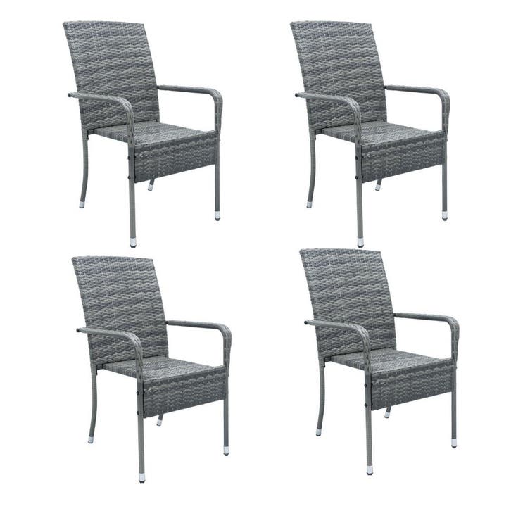 2dekans | Juskys - Set Van 4 Tuinstoelen - Polyrotan - Grijs, Tuin en Terras, Tuinsets en Loungesets, Ophalen of Verzenden