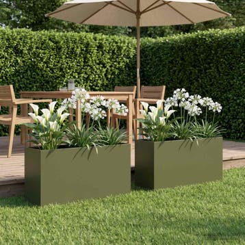 vidaXL Plantenbak 2 st Olijfgroen 100 x 30 x 40 cm, Tuin en Terras, Bloempotten, Verzenden, Nieuw