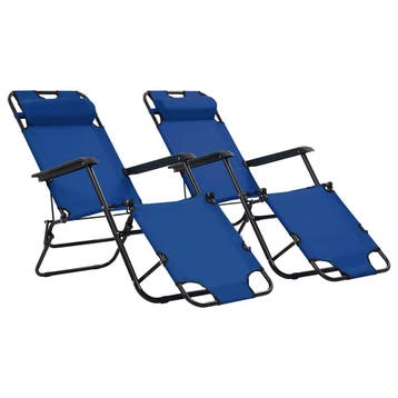 vidaXL Ligbedden inklapbaar 2 st met voetensteun staal blauw, Tuin en Terras, Verzenden, Nieuw