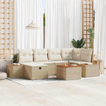vidaXL Tuinbank Set 7 st Beige poly rattan, Verzenden, Nieuw
