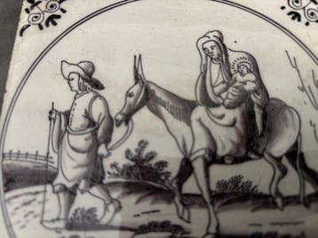 Antiek Tegel - De vlucht naar Egypte - Antiek - 1750-1800 -