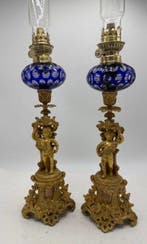 Olielamp (2) - Glas, Brons, Antiek en Kunst