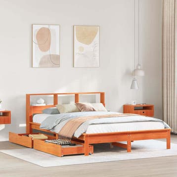 vidaXL Bed met boekenkast zonder matras grenenhout wasbruin, Huis en Inrichting, Slaapkamer | Bedden, Verzenden, Nieuw