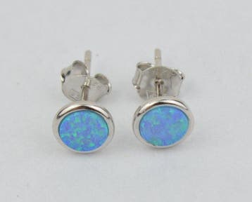 Opaal - 925 zilver - blauwe opaal rondjes - Oorbellen, Verzamelen