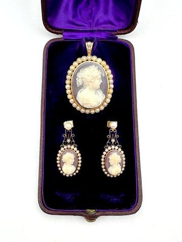 Parure - 18 karaat Roségoud Chalcedoon - Parel