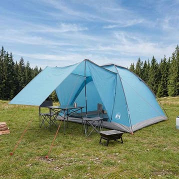 vidaXL Kamperen tent 4-persoons Blauw Polyester en Staal, Verzenden, Nieuw
