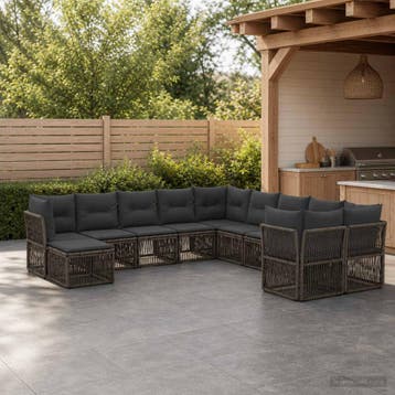 vidaXL Tuinbank Set 11 st 11-zits Grijs poly rattan, Tuin en Terras, Verzenden, Nieuw