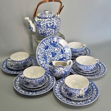 Japan Porzellan Teeservice Blau-Weiß Phönix – Kanne & Tassen