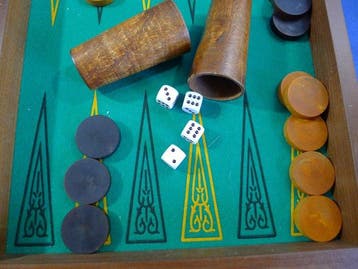 Backgammon échiquier damier avec tapis vert état neuf - 4, Antiek en Kunst