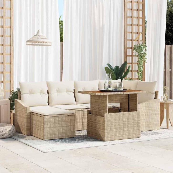 vidaXL Tuinbank Set 7 pcs Beige en Crème, Tuin en Terras, Tuinsets en Loungesets, Nieuw, Verzenden