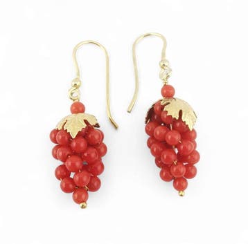 Corail - Argent - Boucles doreilles - Grappes de raisin en