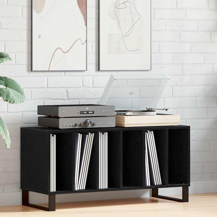 vidaXL Platenkast met plank Zwart Eiken 100 x 38 x 48 cm, Huis en Inrichting, Woonaccessoires | Cd- en Dvd-rekken, Nieuw, Verzenden