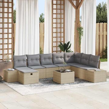 vidaXL Tuinbank Set 9 st Beige poly rattan, Verzenden