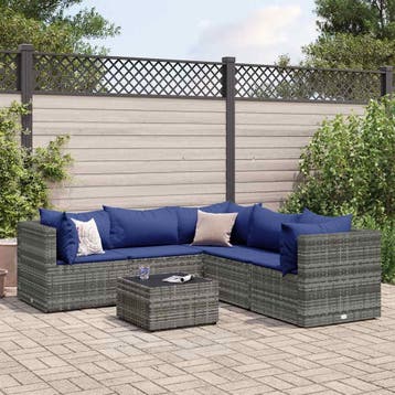 vidaXL 6-delige Loungeset met kussens poly rattan grijs, Verzenden, Nieuw, Loungeset