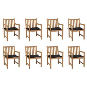 vidaXL Tuinstoelen 8 st met zwarte kussens massief teakhout, Verzenden, Nieuw