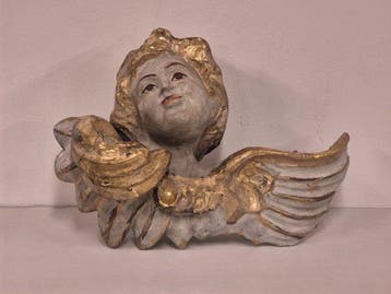 Hoofd van een vleugelige engel - 60 cm - Papier-maché - 20e