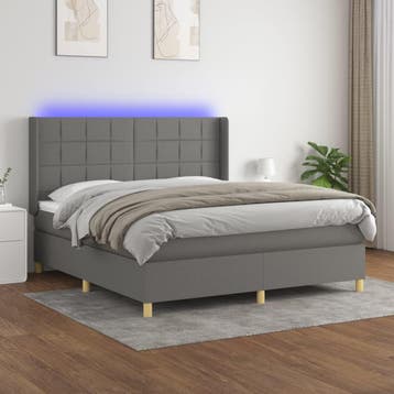 vidaXL Boxspring met matras en LED stof donkergrijs 180x200, Verzenden