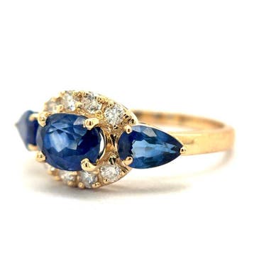 Ring - 14 karaat Geel goud - 2.47ct. tw. Saffier - Diamant, Nieuw