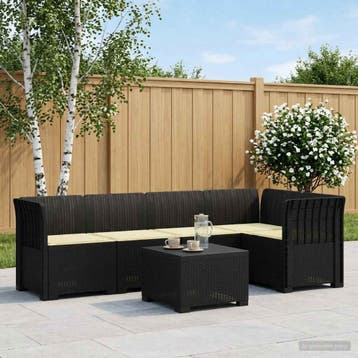 vidaXL 5-Zits Tuinbank met Kussens Rattanlook PP Antraciet, Verzenden, Nieuw