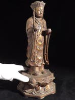 Figuur - Large 19th C. Chinese Gilt-Lacquer Wood Statue of