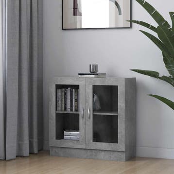 vidaXL Vitrinekast 82,5x30,5x80 cm bewerkt hout betongrijs, Verzenden, Nieuw