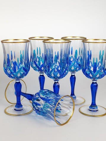 Secoloventesimo - Kelk (6) - Golden blue goblet - Emaille,, Antiek en Kunst